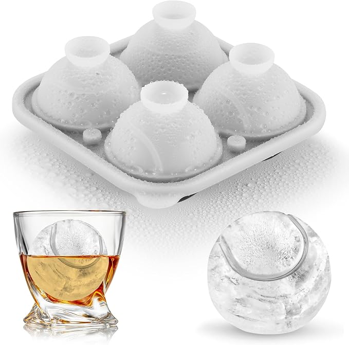 ACOOKEE Novelty Golf Gifts Ball Ice Maker Mold, 2.5" Large Sphere Round Ice Cube Mold for Cocktails, Whiskey, Bourbon Chilling, 4 Hole Fun Shapes Big Silicone Circle Ice Cube Trays w/Funnel - B0DMVBC9RN