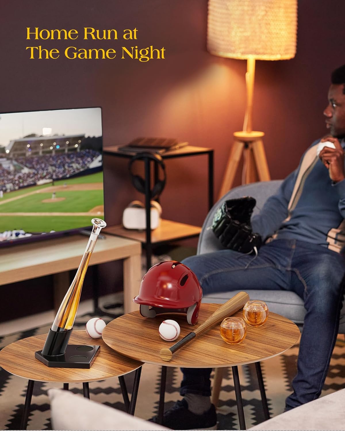 Baseball Gifts for Men, Kollea Whiskey Decanter Sets for Men, 20Oz Baseball Bat Decanter Set with 2 Glasses, Unique Birthday Gift for Dad Him Brother Guys Boyfriend Coach, for Liquor Tequila