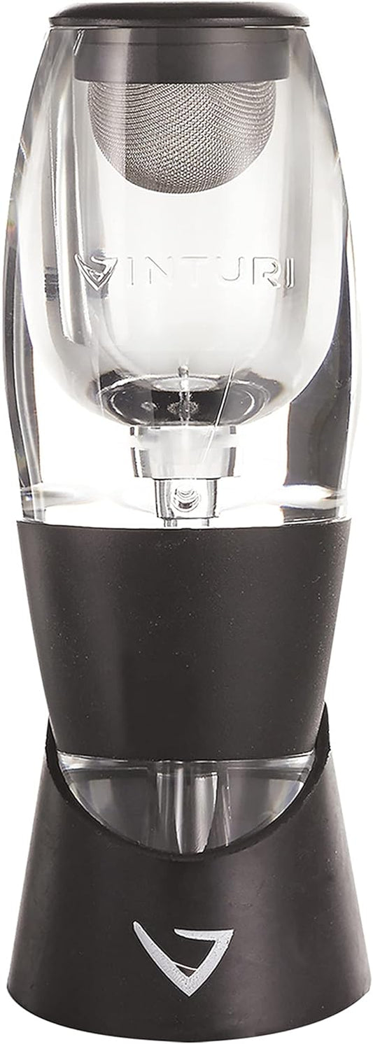 Vinturi Wine Aerator Pourer and Decanter for Red Wines Patented Design Perfectly Aerates Wines By The Glass or Bottle With Distinctive Sound, Includes No-Drip Base & Sediment Screen, Black