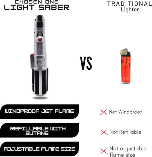 The Chosen One Lightsaber Lighter – Refillable Butane Jet Torch, Windproof & Adjustable Flame – Great Gift for Boyfriends, Husbands & Dads – Unique Collector’s Gadget by Philthy