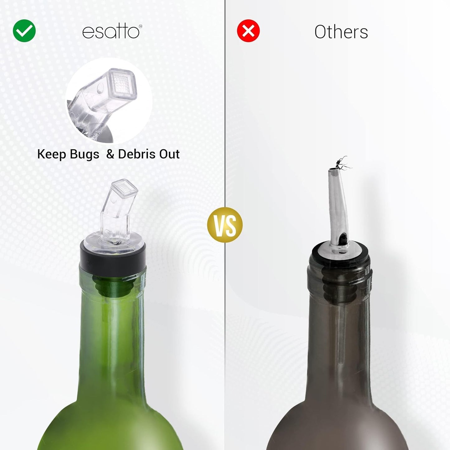 Esatto Pourer with Screen - Premium Quality Liquor Dispenser Pour Spouts with Built-in Filter for Smooth Pouring - Pour Spouts Ideal for Bartenders, Home Bars, and Parties (12 Pack)