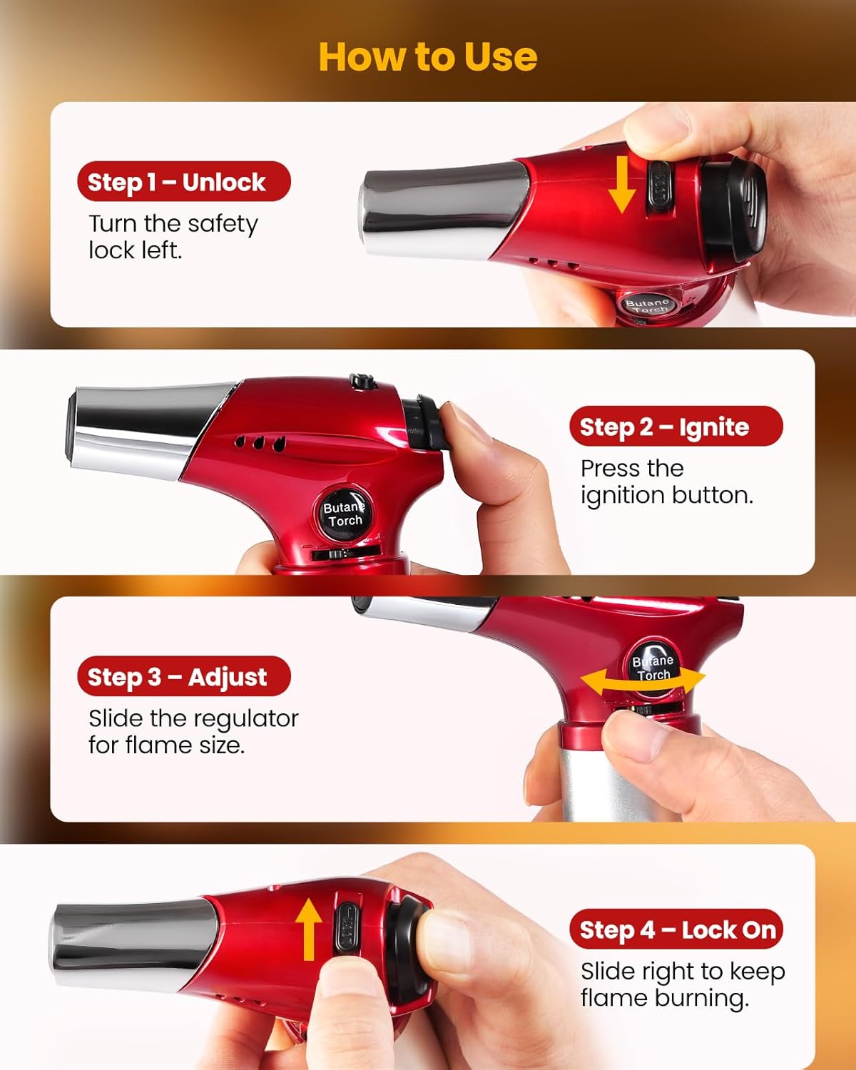 Kollea Creme Brulee Torch, Refillable Butane Torch Lighter, Kitchen Torch Food Torch with Safety Lock & Adjustable Flame for Baking, Crafts, BBQ (Gas Not Included)