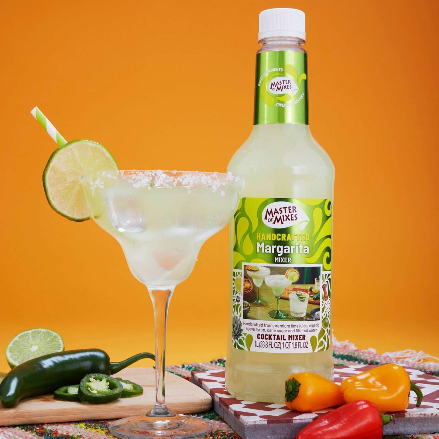 Master of Mixes Margarita / Daiquiri Drink Mixes Variety, Ready to Use, 1 Liter Bottles (33.8 Fl Oz), Pack of 6 Flavors + Margarita Salt