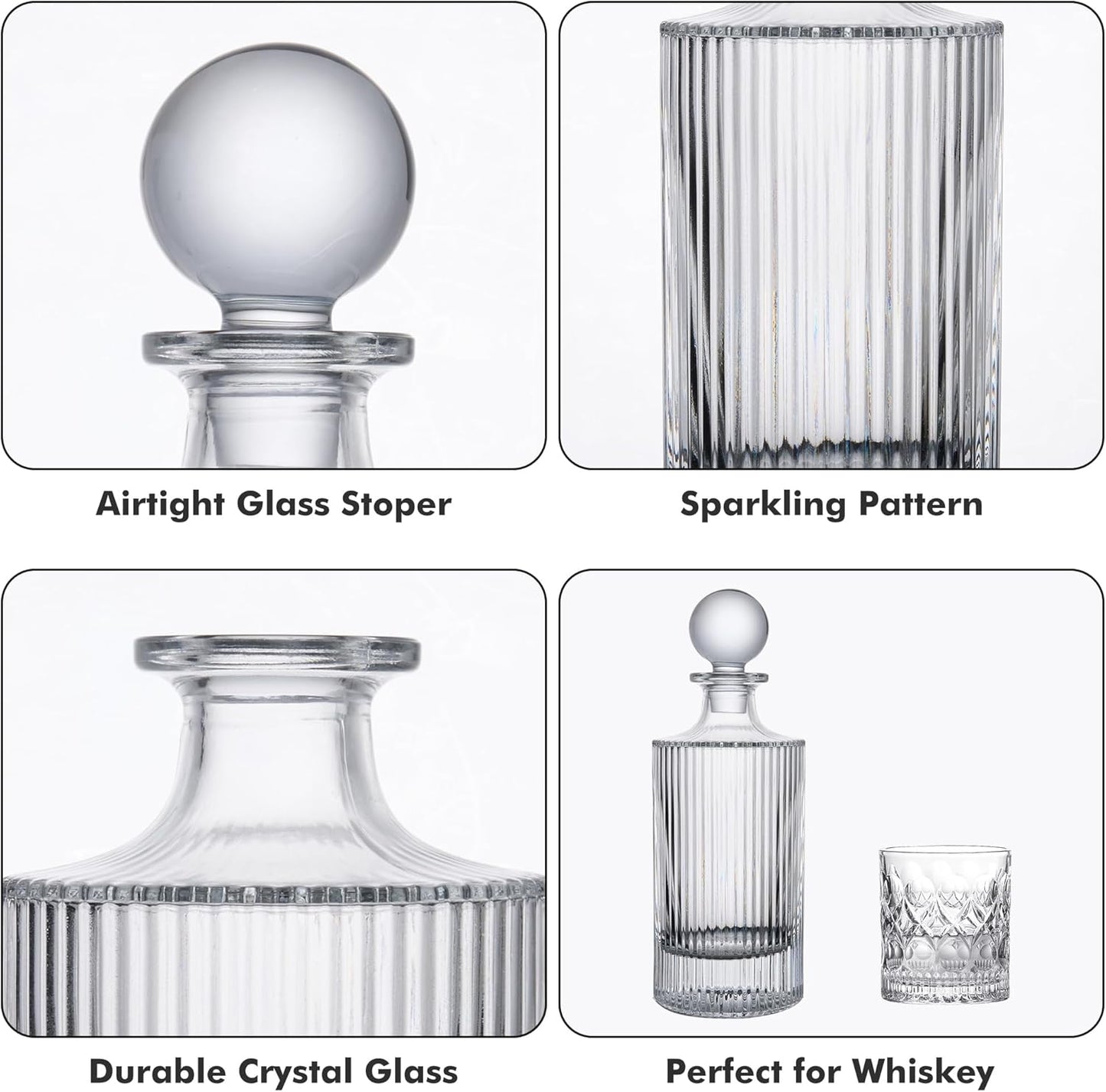Lily's Home Whiskey Decanter with Stopper - 27 Oz Crystal Glass Design, Liquor Decanter, Leak-Resistant for Bourbon & Scotch - Elegant Home Bar Decor, Gift for Men & Dad