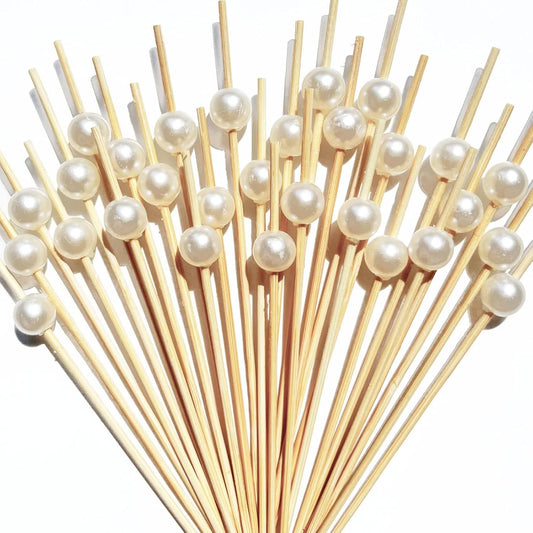 200 PCS Cocktail Picks,White Pearl Fancy Toothpicks for Appetizers,4.7 Inch Long Decorative Bamboo Cocktail Skewers Sticks for Wedding Decor Bridal Shower Decorations,Charcuterie Boards Accessories
