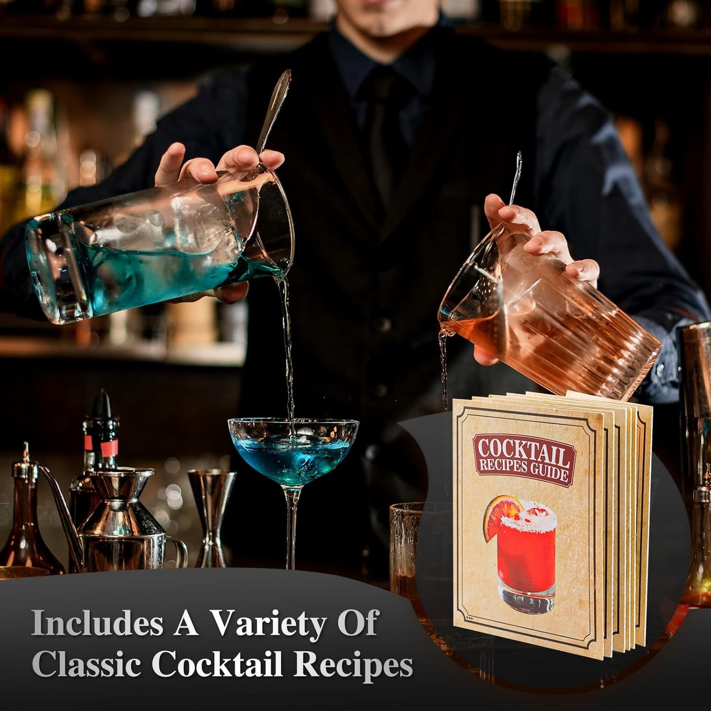 Cocktail Shaker Bartender Kit-12 Piece Cocktail Shaker Set with Stand, Stainless Steel Bar Set Tools Drink Mixer Set with Martini Shaker,Strainer,Jigger,Bar Spoon,Muddler, Gift for Men Dad&Him