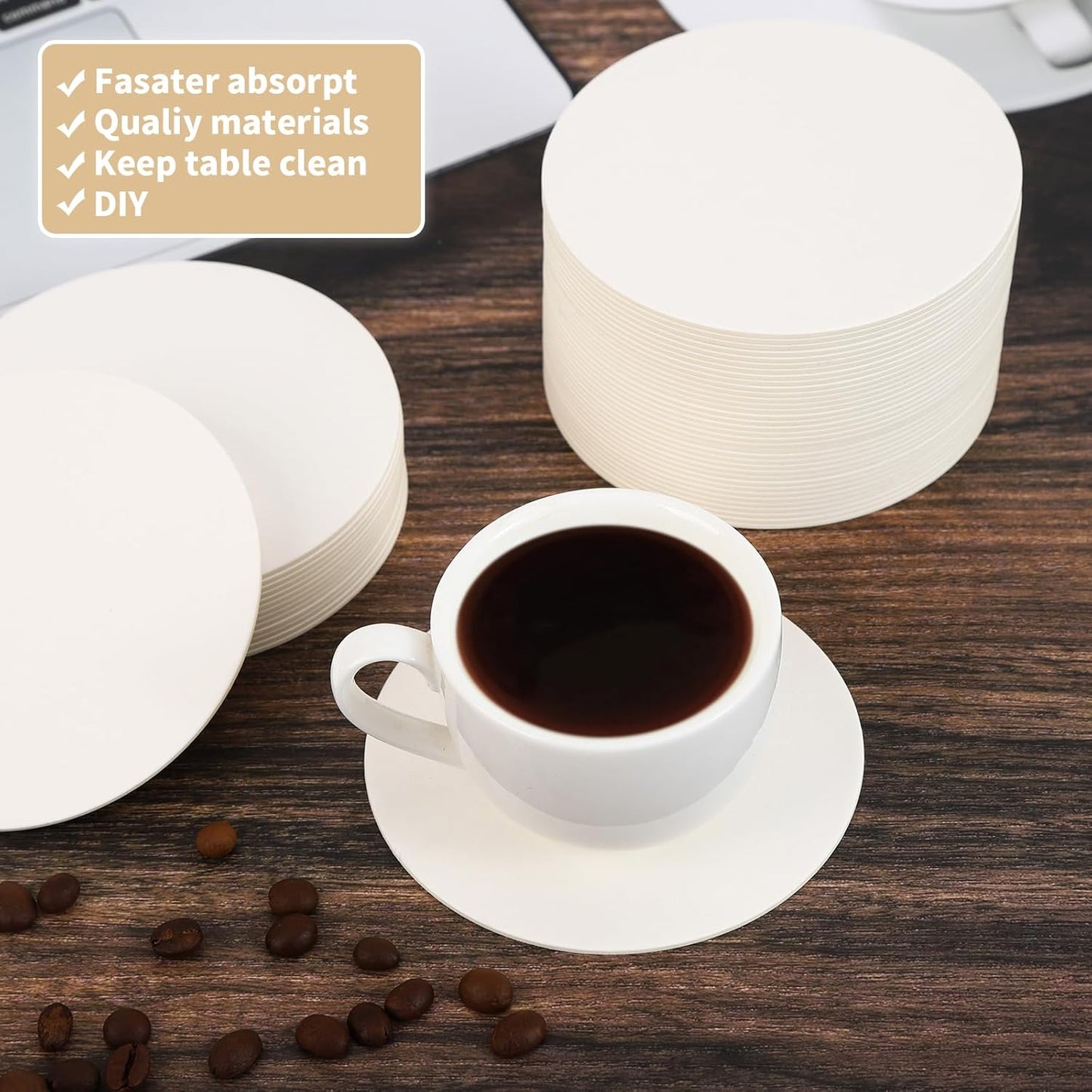 50 Pcs Paper Coasters （1MM）, 4 Inch Disposable Round White Cardboard Coasters for Weddings Parties Catering Bars DIY Crafts