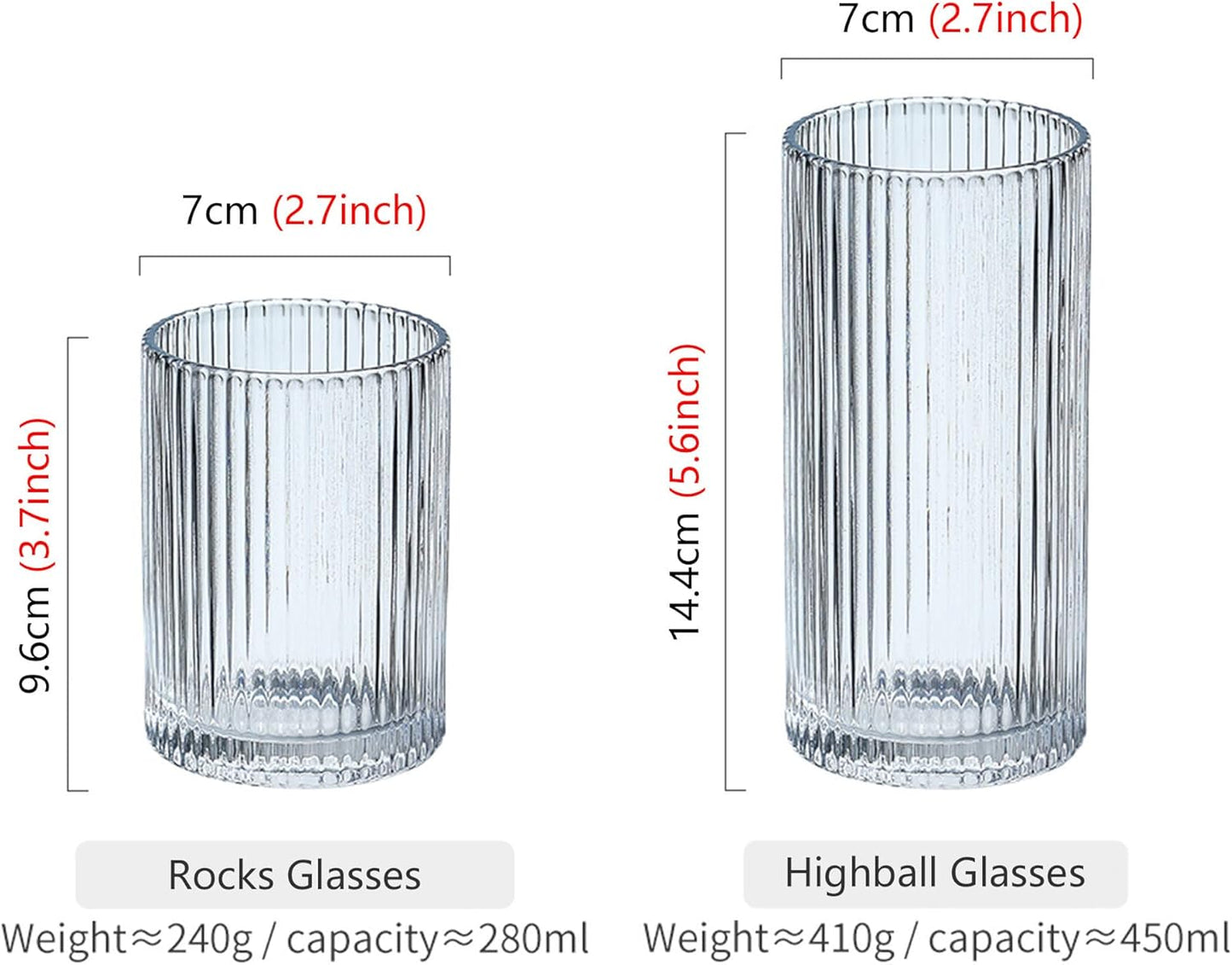 Drinking Glasses with Origami Style Set of 4 Glass Cups, 9oz Ribbed Glassware, Art Deco Drinking Glass, Elegant Ripple Vintage Glassware, Ideal for Cocktail, Whiskey, Soda, Juice