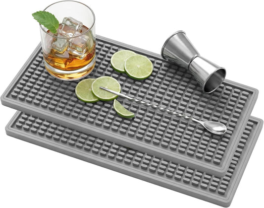 ZJWZLG Bar Mat Small - 5.9" x 11.8" (2Pcs) Bar Mats for Countertop, Bar Spill Mat for Bartending,Bartender kit and bar Accessories, Non-Slip Bar Mat for Counter (Gray).