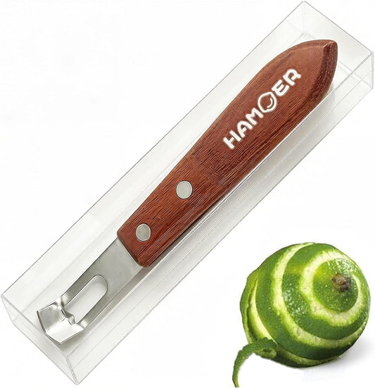 Channel Knife Zester - Fruit and Vegetable Tool for Decorating Cocktails, Desserts, and Salads Stainless Steel Tip Wooden Handle