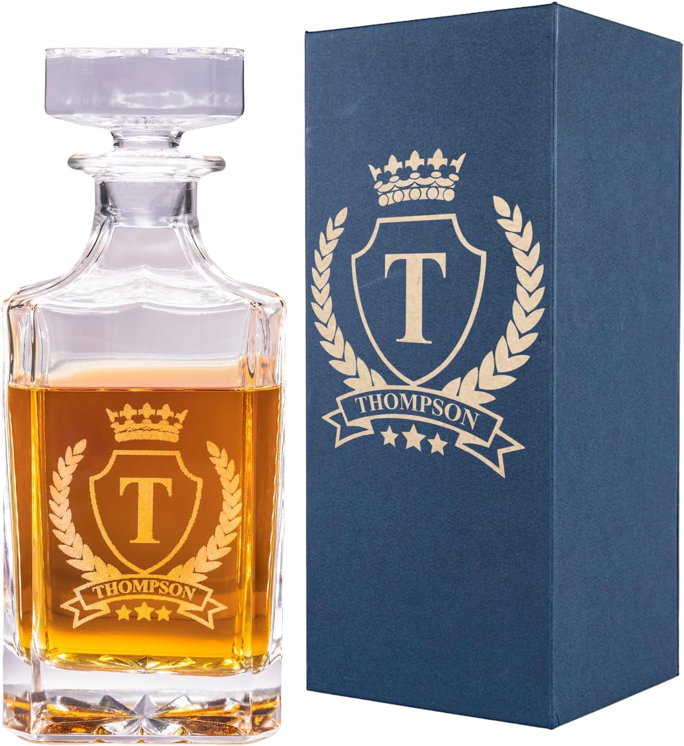 Gifts Inscribed Custom Whiskey Decanter Bottle (750 ml) - Personalized Glass Liquor Decanter Set - Customized Glassware - Engraved Whisky Glassware Gift for Wedding, Groomsman, Anniversary, Birthday