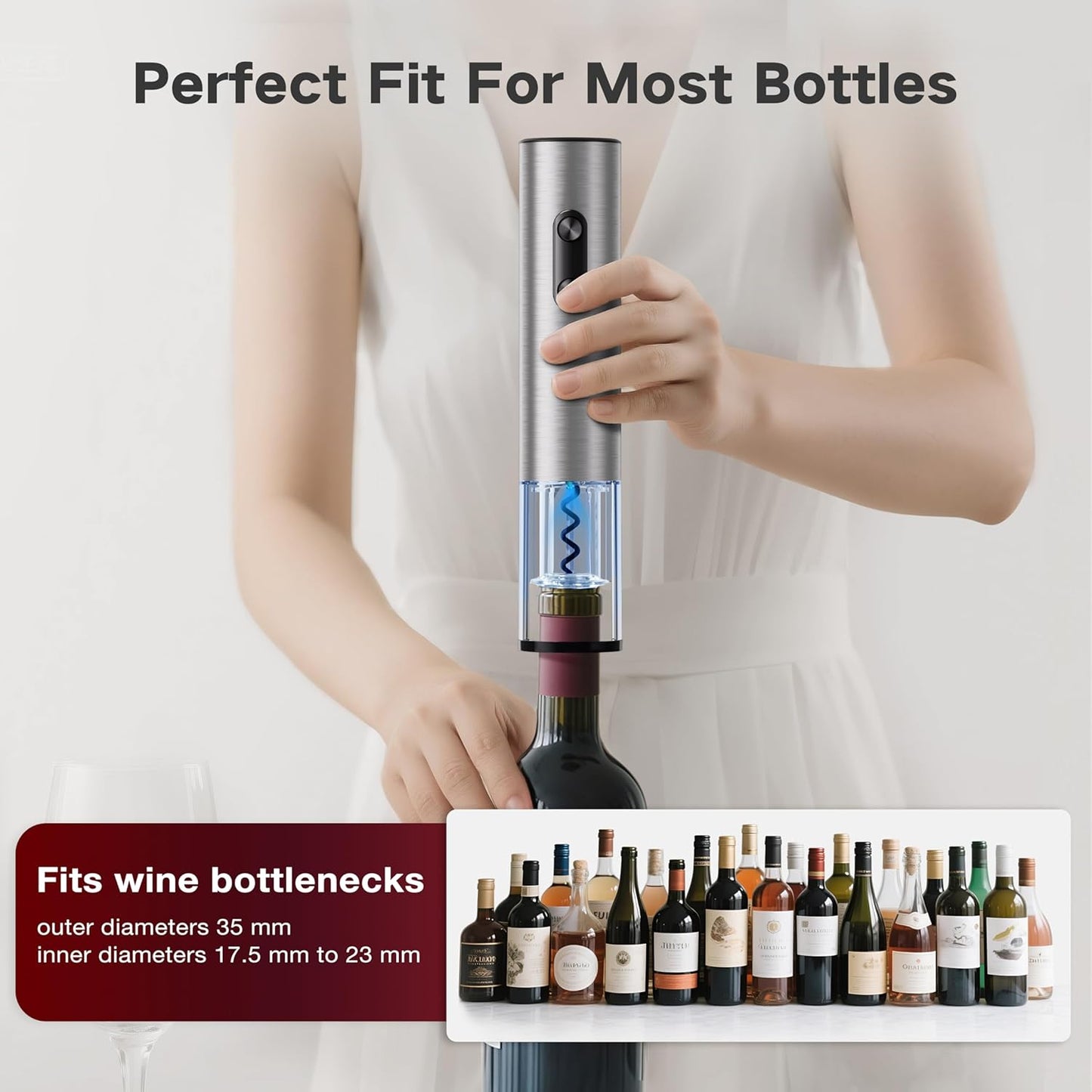 6-in-1 Electric Wine Opener Gift Set, BABONIR Stainless Steel USB-C Rechargeable Automatic Wine Bottle Opener, Foil Cutter, Vacuum Stopper, Wine Aerator Pourer, Bottle Opener Wine Gifts for Women