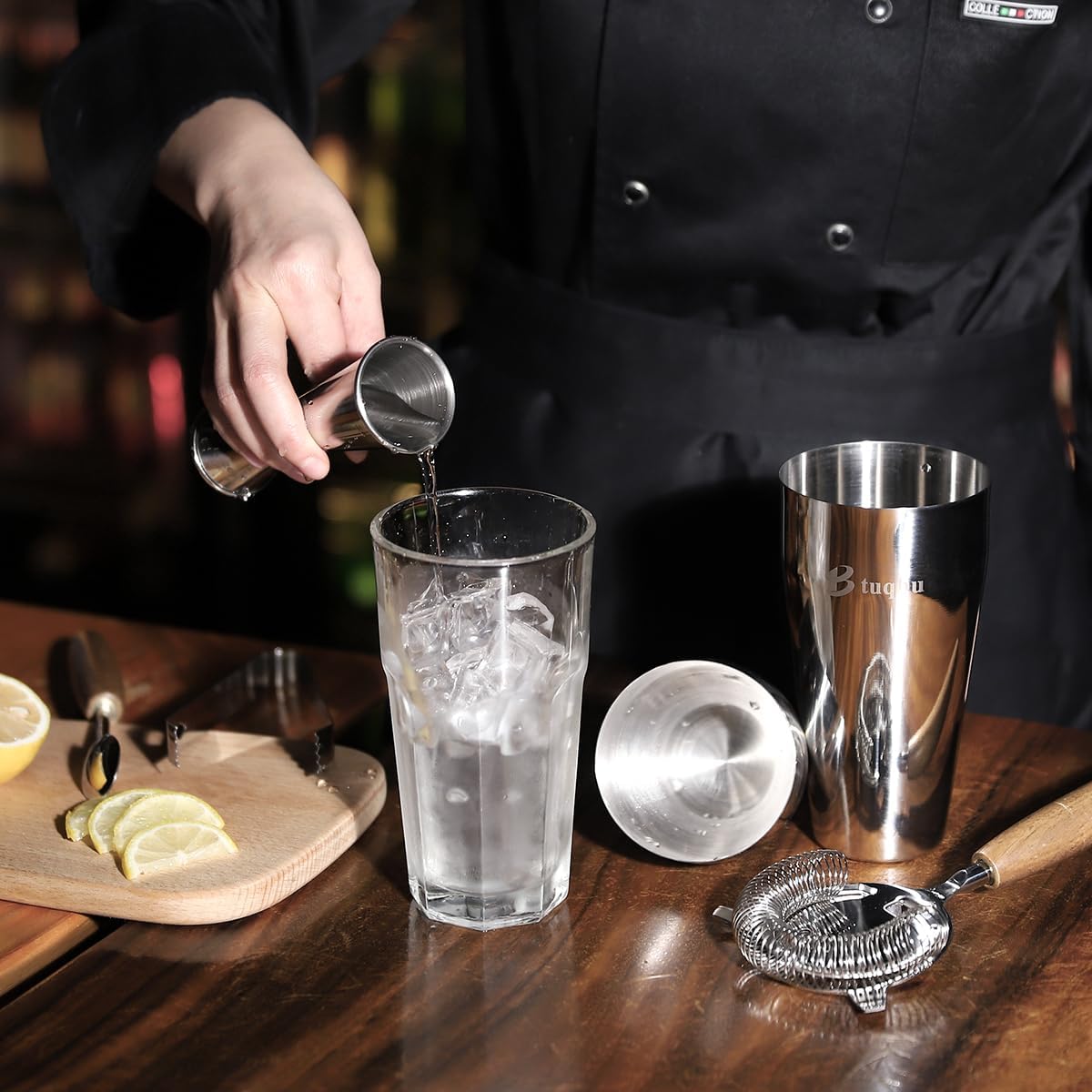 Cocktail Shaker Set with Stand, Mixology Bartender Kit for Drink Mixing | Mixology Set with 7 Bar Set Tools Cocktail Kit