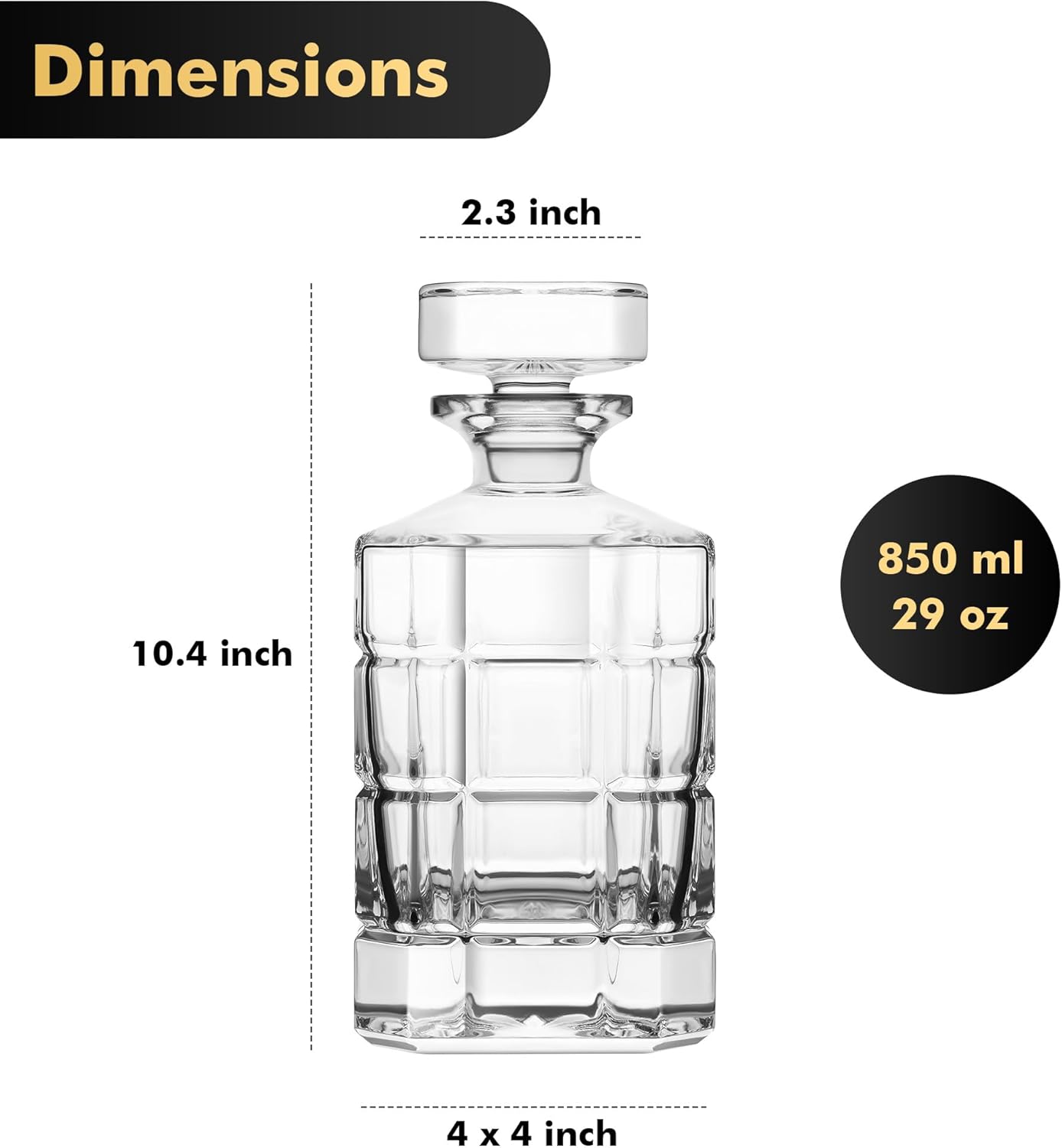 Lily's Home 27 oz Glass Whiskey Decanter with Stopper - Leak-Resistant Design for Bourbon, Scotch & Wine - Home Bar Accessories with Polished Finish