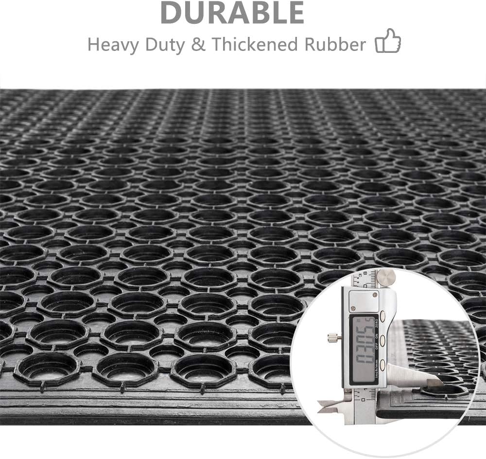 ROVSUN Rubber Floor Mat with Holes, Anti-Fatigue/Non-Slip Drainage Mat, for Industrial Kitchen Restaurant Bar Bathroom Utility Garage Pool Entry Door Mat, Indoor (36'' x 60'' Black 1Pcs)