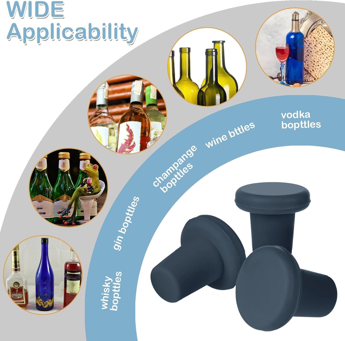 Yookeer 8 Pcs Wine Stoppers Silicone Beer Bottle Sealer Stoppers Glass Bottles Corks Beverage Beer Champagne Wine Storage Keep Fresh Tools for Wedding Party Christmas Supplies(Gray)