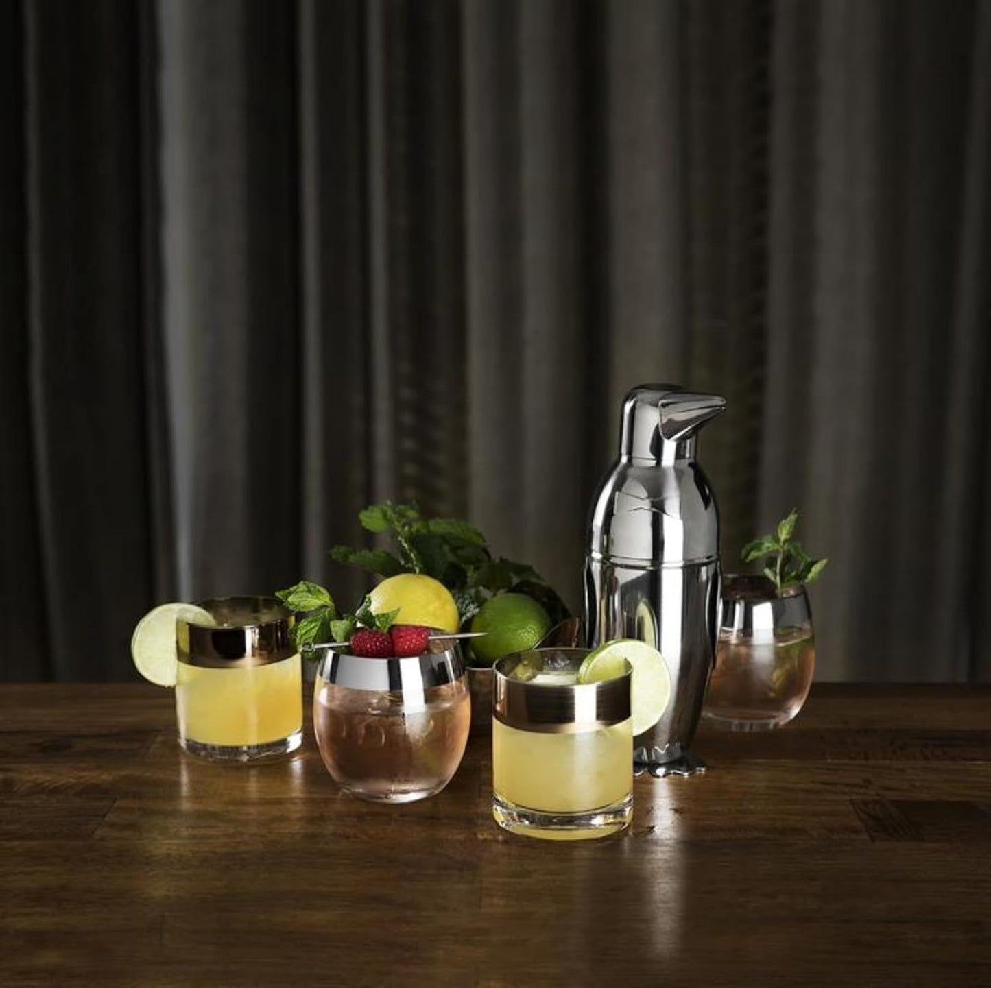 Viski Penguin Cocktail Shaker with Strainer, Stainless Steel Cobbler Shaker for Margaritas, Whiskey Sours & Other Cocktails, Penguin Gifts for Home Bar, Cocktail Party Essentials, 17 oz