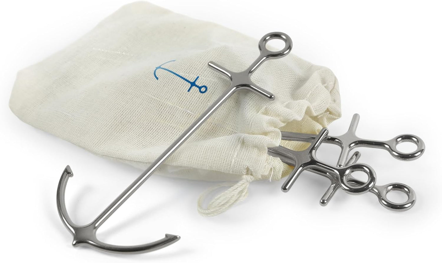 Genuine Fred ANCHORED Cocktail Picks Set of 6 Reusable steel picks for garnishes Muslin bag for easy storage Nautical design