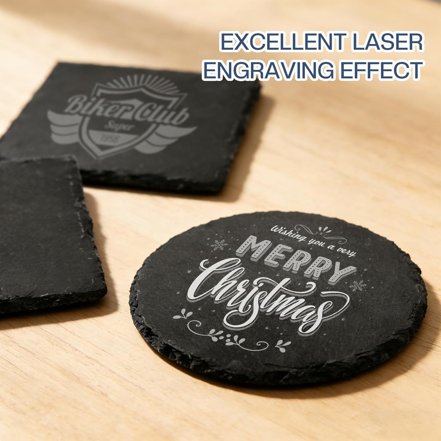 24 Pieces Slate Coasters, Diameter Size 4 inch Black Coasters Stone Coaster Set, Perfect for use in Your Home, Office, Kitchen,bar,Christmas or Anywhere.（12 Square Pieces+12 Round Pieces）