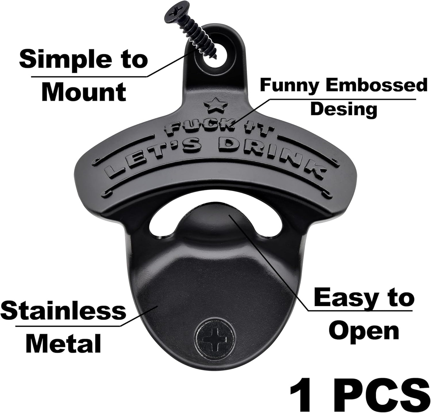 Funny Bottle Opener Wall Mounted, Black Wall Mount Beer Opener Rustproof for Table Post