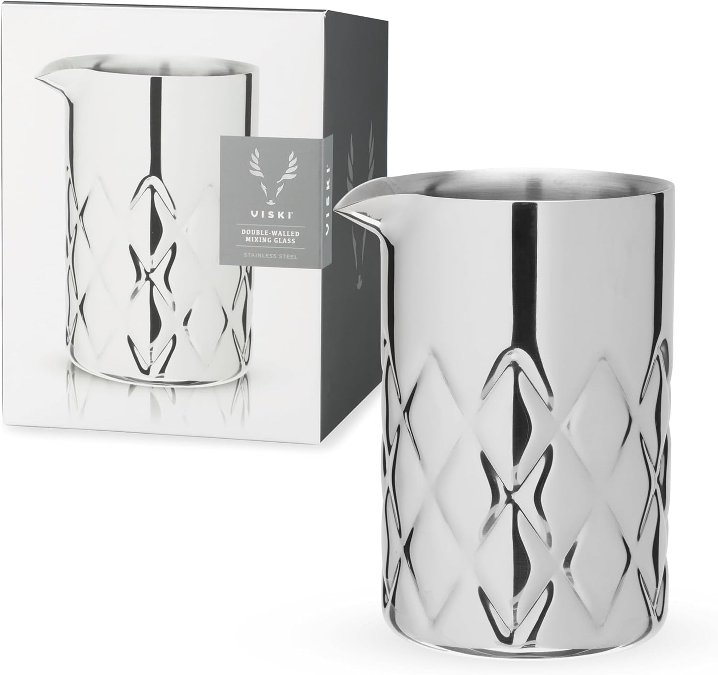 Viski Double Walled Stainless Steel Cocktail Mixing Glass, for Stirring Martinis, Negronis, and More, Ideal for Home Bars, Cocktail Parties, Hosting Occasions, or Gifting, 18.6 oz (550 ml), Set of 1