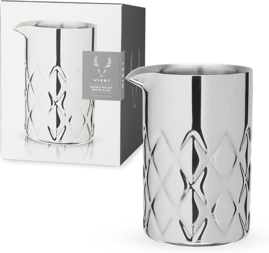 Viski Double Walled Stainless Steel Cocktail Mixing Glass, for Stirring Martinis, Negronis, and More, Ideal for Home Bars, Cocktail Parties, Hosting Occasions, or Gifting, 18.6 oz (550 ml), Set of 1