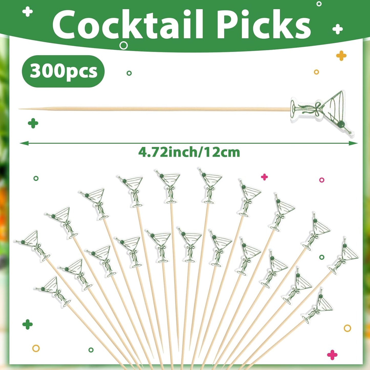 Domensi 300 Pcs Martini Cocktail Picks 4.7" Fancy Toothpicks for Martini Party Supplies Decorative Toothpicks Bamboo Skewers Fruit Stick for Summer Appetizer Food Sandwich Charcuterie Birthday Wedding