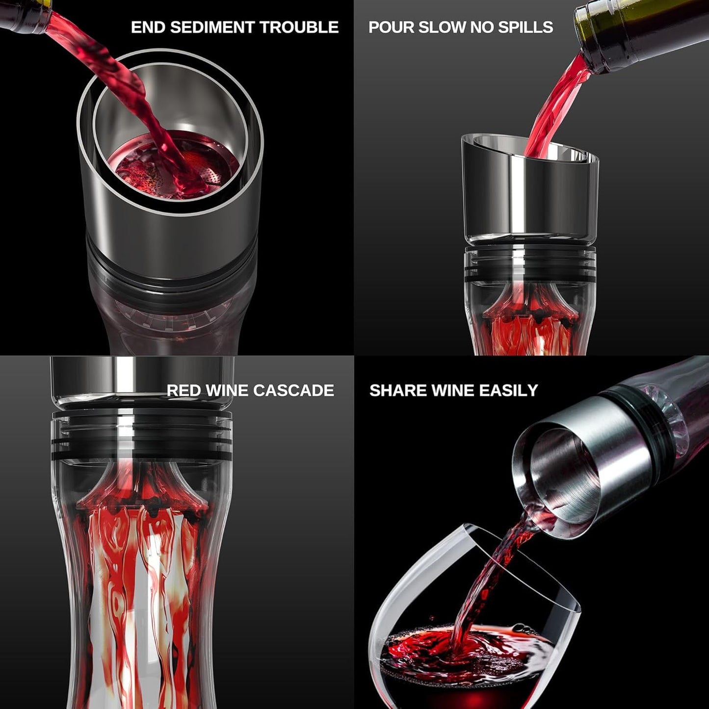 Hand-Blown Crystal Glass Wine Decanter with Built-in Aerator & Golden Peak Base – 750 ml Red Wine Carafe for Dinner Parties, Wine Gift, Faster Breathing, Lead-Free, Drip-Free Pour