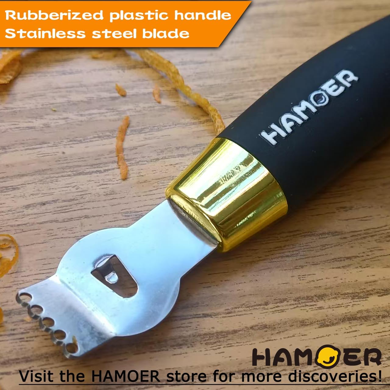 Lemon Zester Tool with Channel Knife Citrus Twist Making Tool Ergonomic Curved Handle Gold-Black