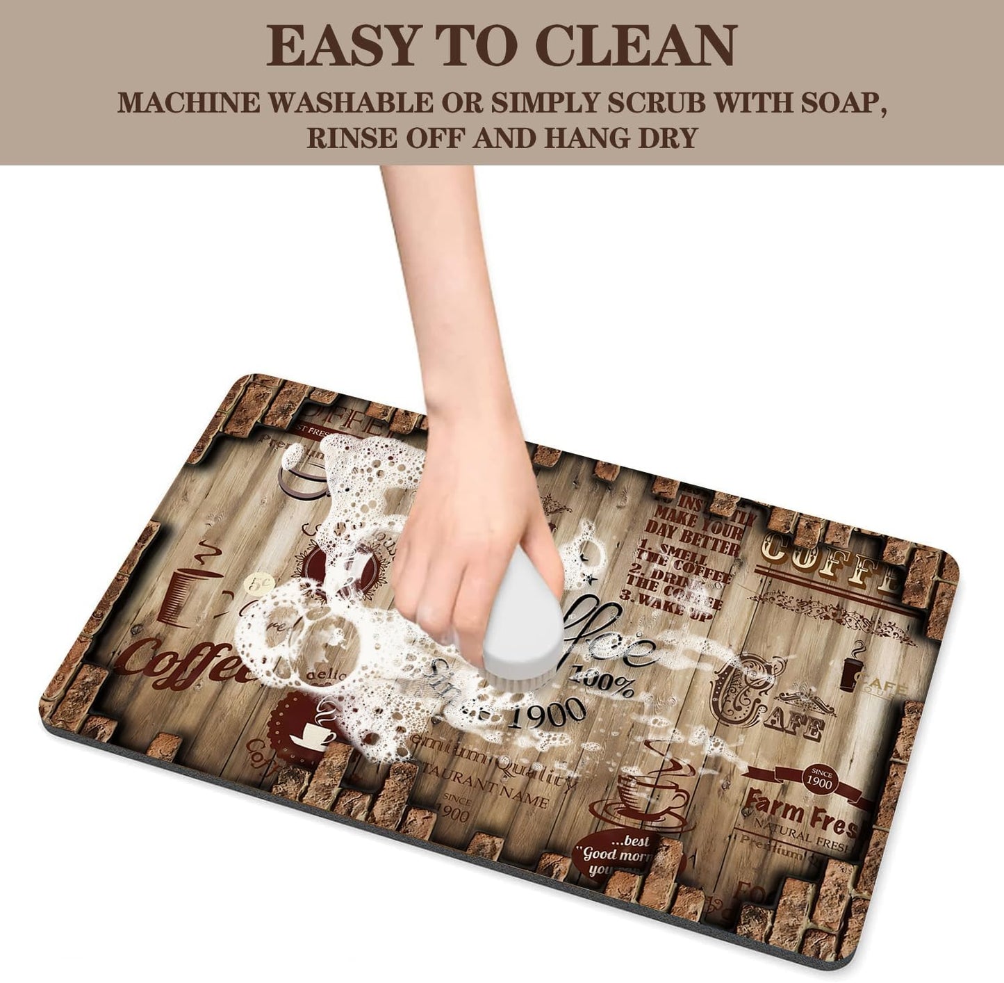 Absorbent Coffee Bar Mat for Espresso Machine Countertops - Rubber Backed Draining Pad - Fit Under Coffee Maker - 20x12in