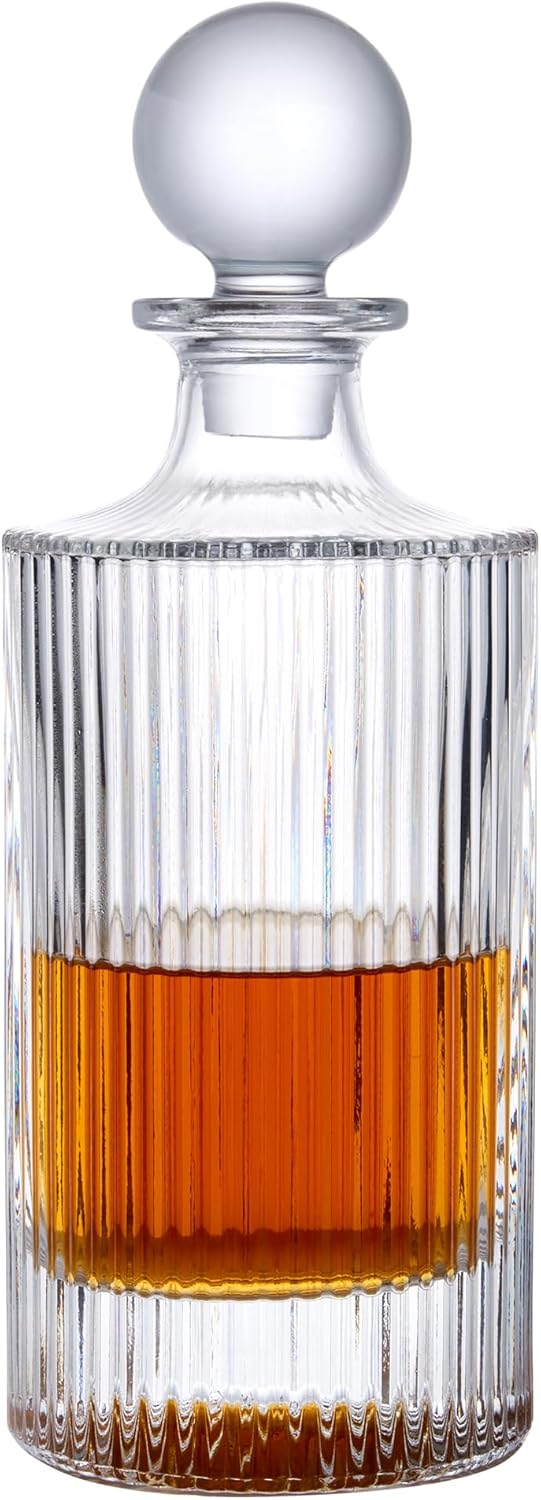 Lily's Home Whiskey Decanter with Stopper - 27 Oz Crystal Glass Design, Liquor Decanter, Leak-Resistant for Bourbon & Scotch - Elegant Home Bar Decor, Gift for Men & Dad