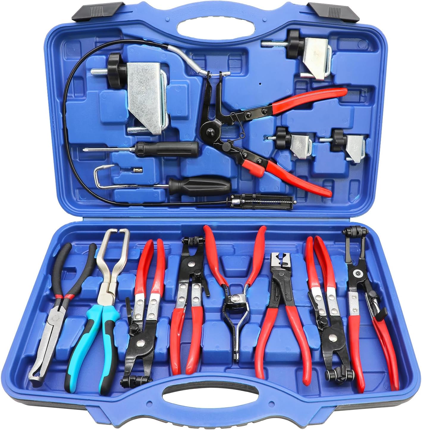 DPTOOL Hose Clamp Pliers Set 15pcs Hose Clamp Removal and Installation Tool Kit for Automotive Coolant Radiator Heater, Water Hose, fuel lines etc, with 2pcs Electrical Disconnect Pliers