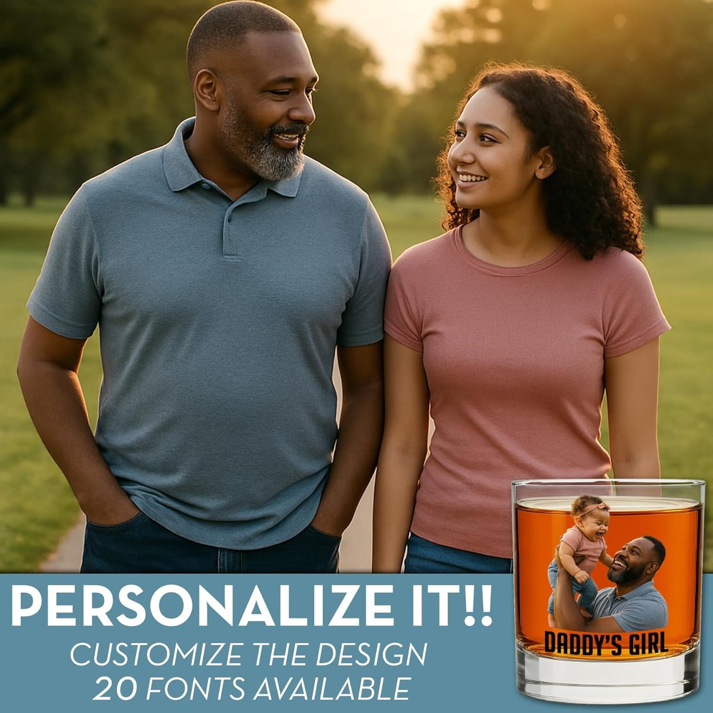 Personalized Fathers Day Printed Photo 11oz Whiskey Glass - Custom Dad Gifts, Bourbon Gifts for Men, Customized Father Picture, Boyfriend, Husband, Birthday, Groomsmen