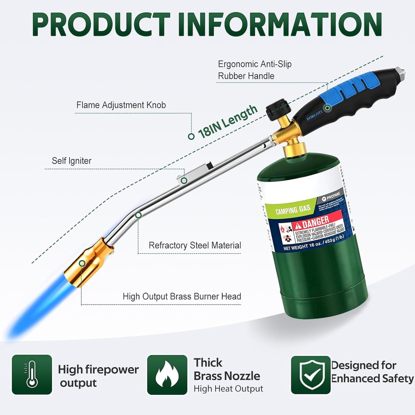 Grill Torch Charcoal Torch Lighter Campfire Starter Kitchen Torch Grill & Cooking Propane Torch Chef Blow Torch for Charcoal Starter BBQ Searing Weeding(Fuel Cylinder Not Included)