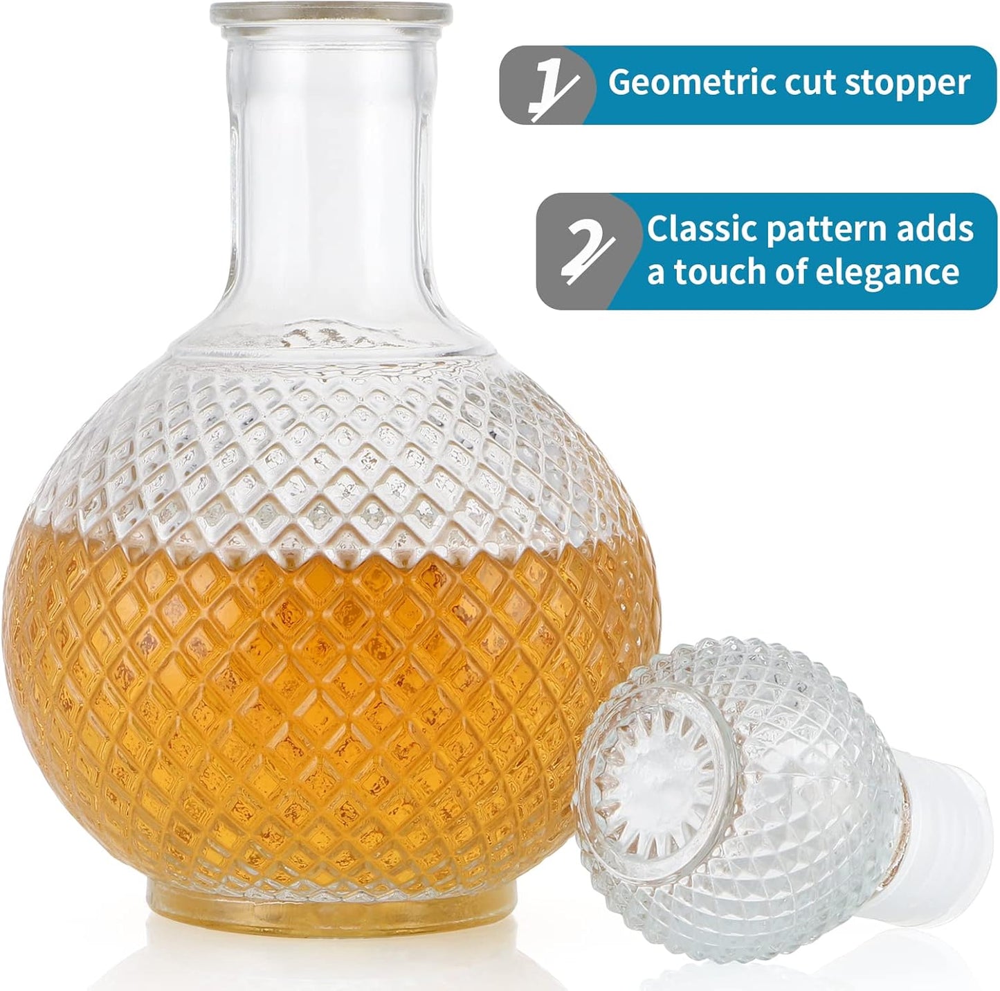 MDLUU Glass Decanter with Airtight Stopper, 1000ML/33.8OZ Liquor Decanter Bottle for Wine, Whiskey, Brandy, Vodka (Sphere)