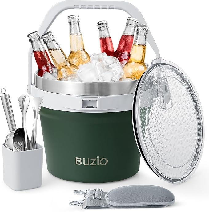 BUZIO 7.4 Qt/7 L Large Insulated Ice Bucket with Lid and Scoop & Tongs - B0GJ5Z2W5N