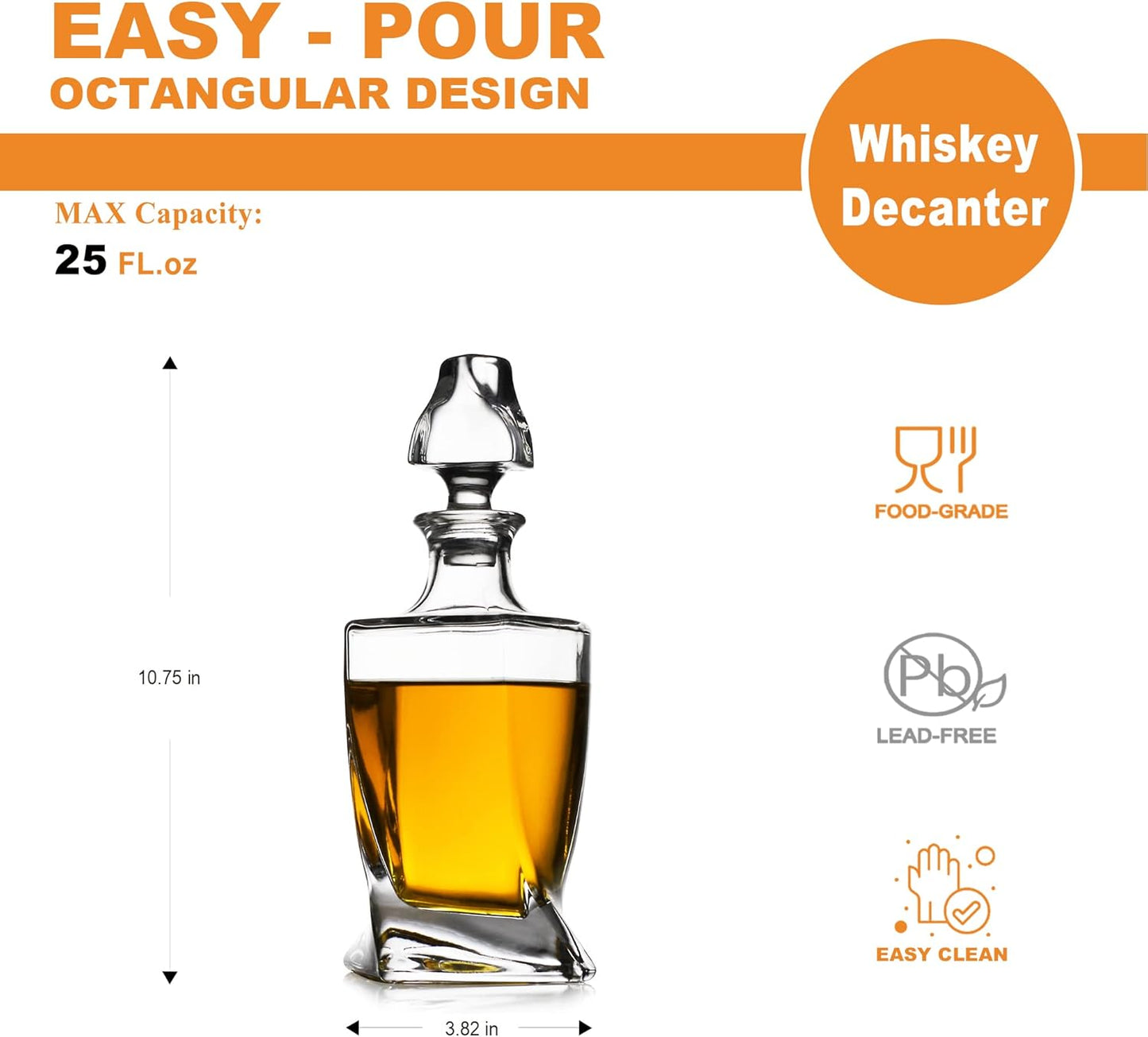 LUXU Whiskey Decanter,25 OZ Twisted Whiskey Decanter for Liquor Scotch Bourbon Vodka Brandy or Wine
