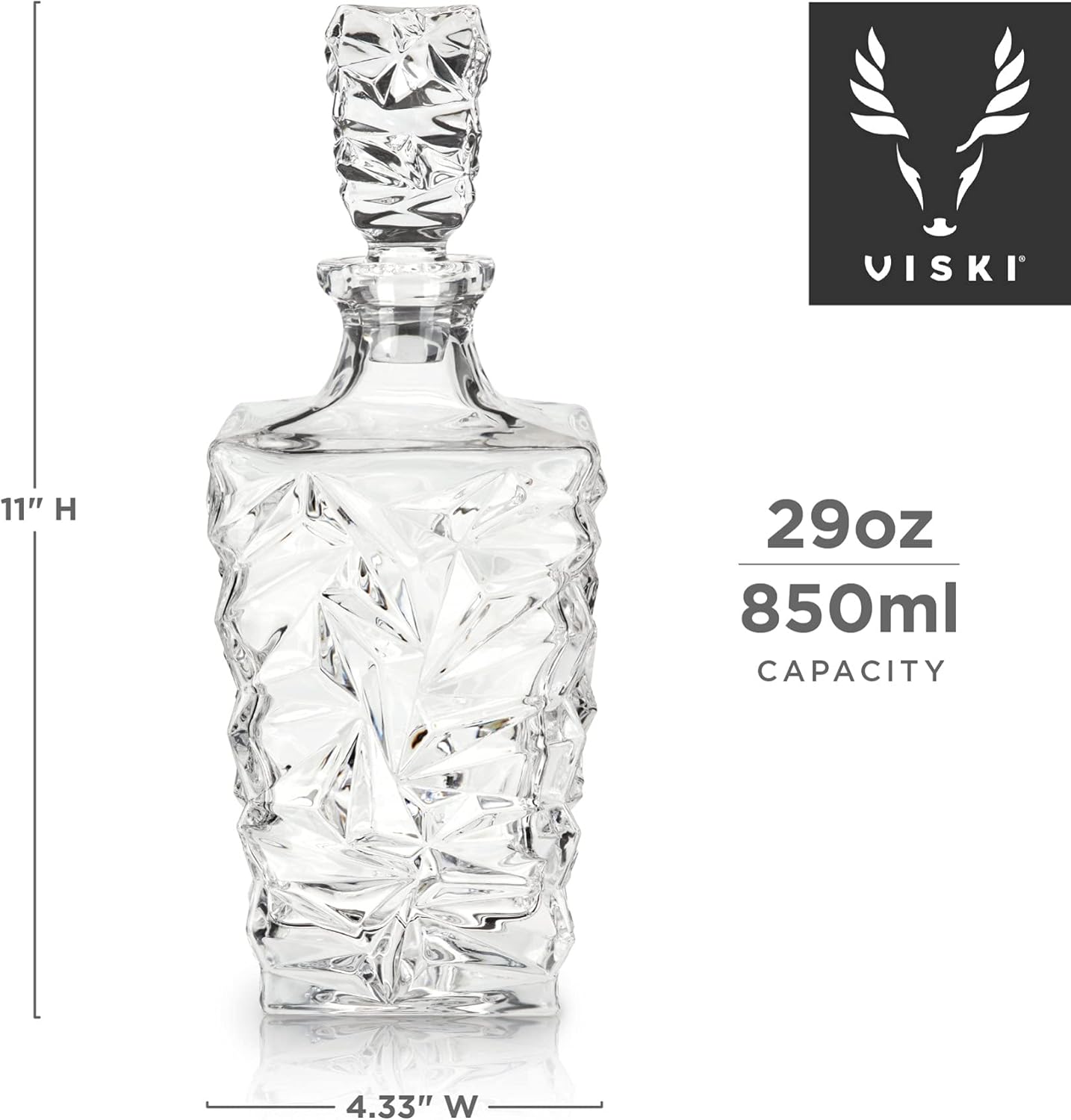 Viski Prism Whiskey Decanter with Stopper, Crystal Liquor Decanter for Bourbon, Scotch, Vodka, Spirits, Wedding Gifts, Man Cave Essentials, Elegant Home Bar Accessories, 29 oz (850 ml)