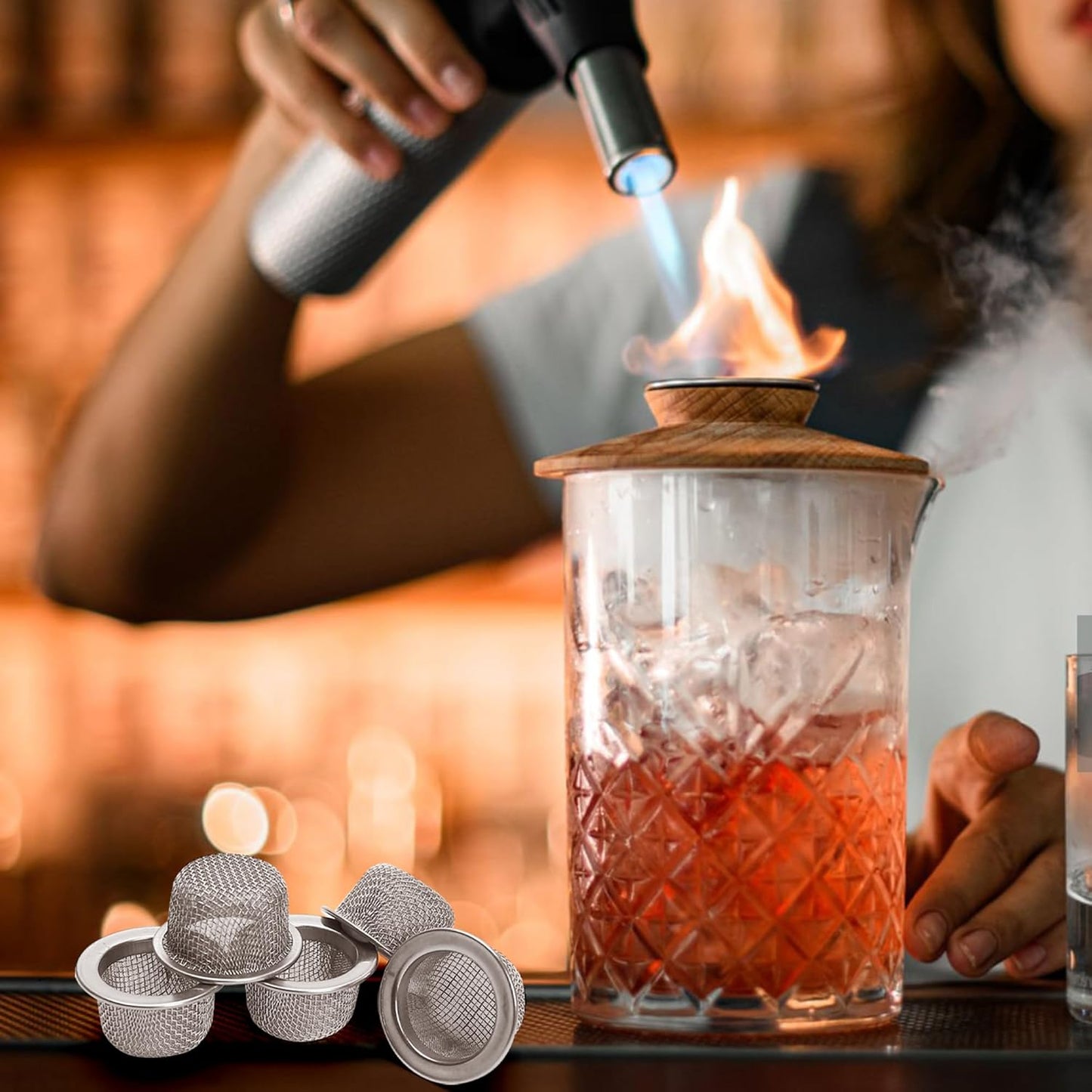 5 PCS Premium Double Filter Cocktail Smoker Screen Bowl Top Mesh Set - 1.3" Diameter, Stainless Steel, Washable, Permanent Smoking Jerky Screens for Cocktails and Whiskey (OD 1.3'', ID 0.97'')