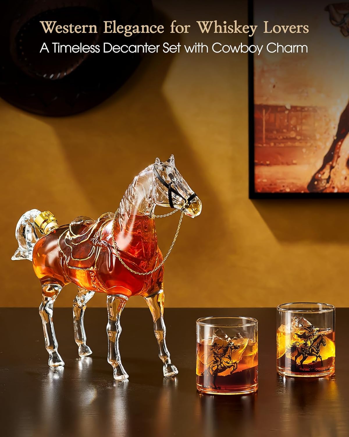 Kollea Birthday Gifts for Men Dad, Horse Whiskey Decanter Set with 2 Cowboy Glasses, Liquor Dispenser for Home Bar, Alcohol Gift for Boyfriend, Husband, Brother, Bourbon Vodka, Anniversary, Christmas
