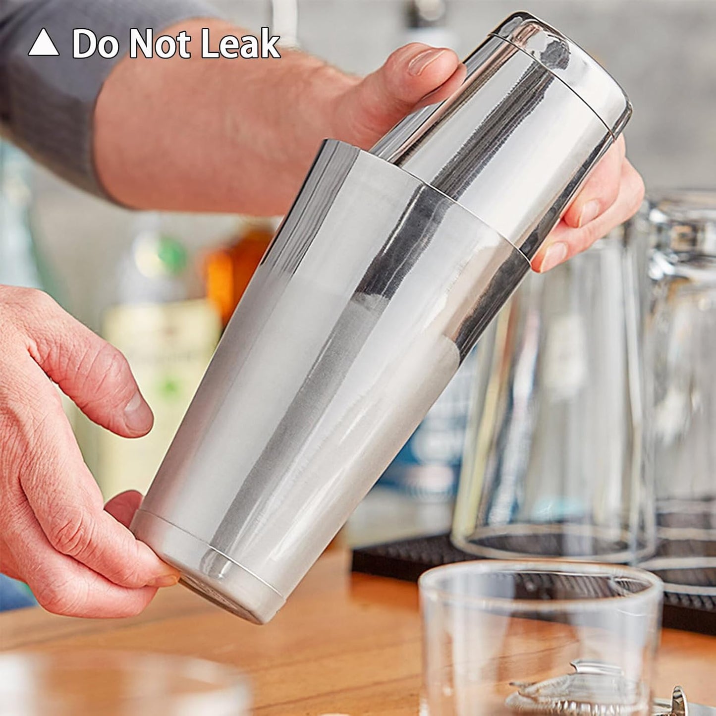 Boston Cocktail Shaker Set, 17 oz and 24 oz Stainless Steel Weighted Shaker Tins, Professional Bar Tools for Bartender, with Strainer and Measuring Cup (Silver)