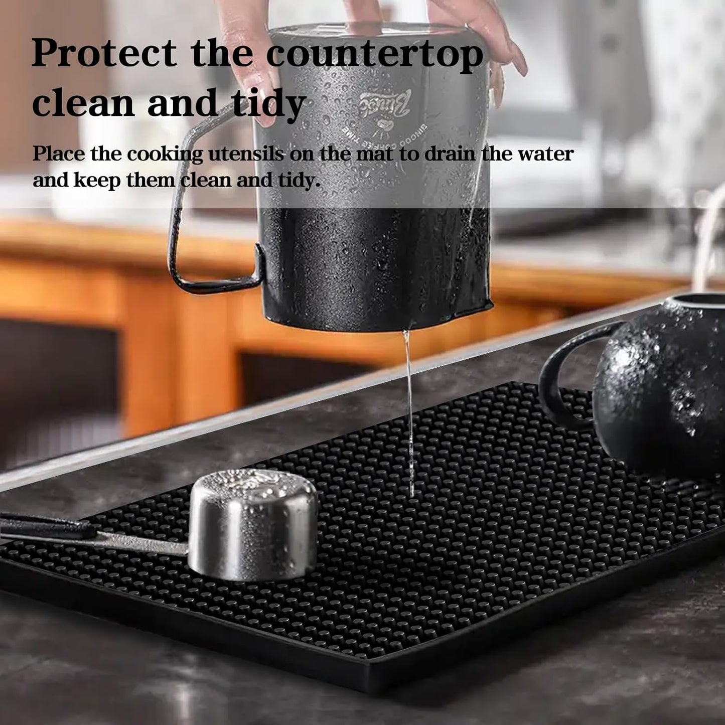 Bar Mats 6"x12"2 Pack Small Black, Countertop Coffee Mat for Home Bar, Service Spill Mat for Cocktail Bartender Kitchen, PVC Counter Top Cup Glasses Dish Drying Mat, Hairdressing tool protective pad