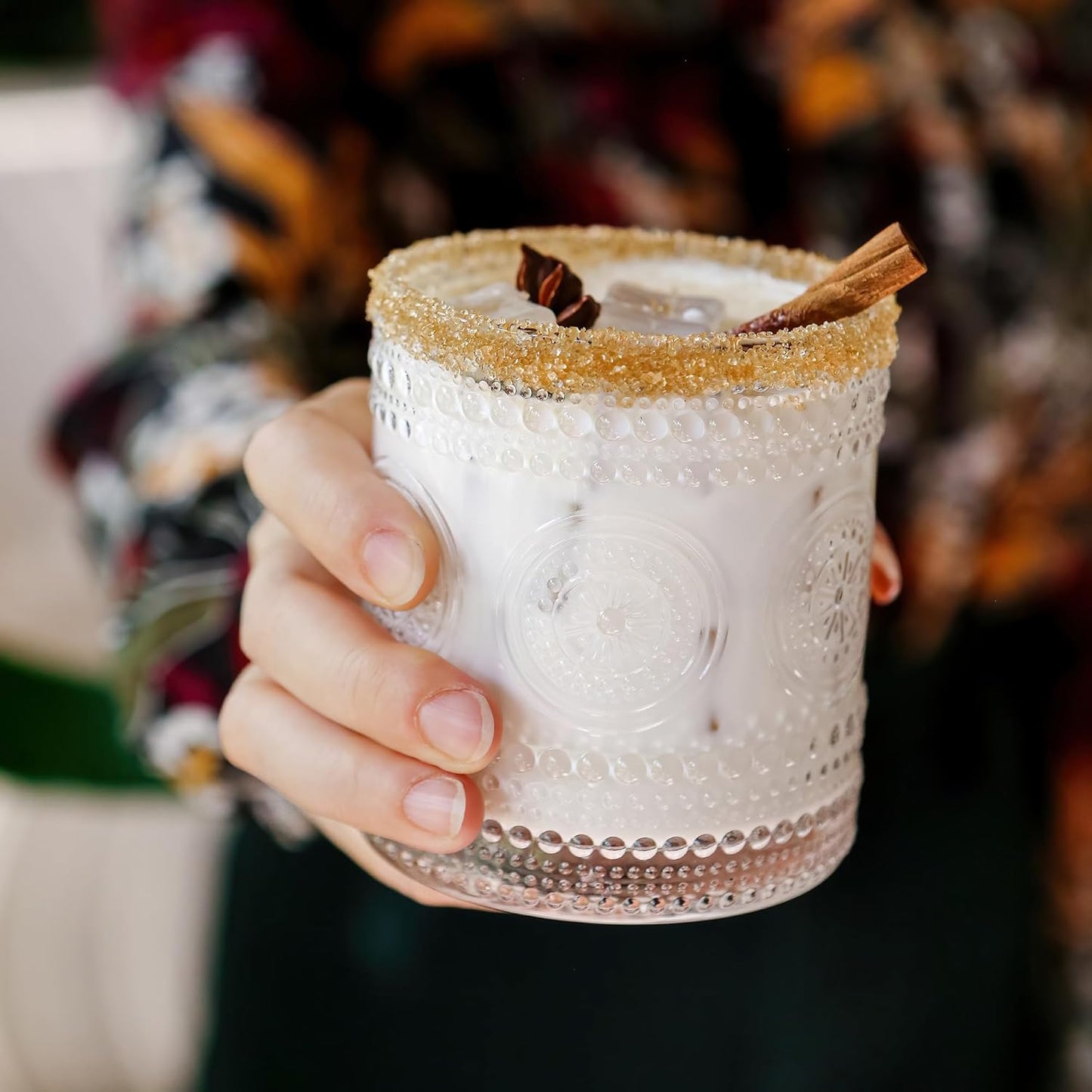 Hobnail Beaded Floral Clear Drinking Glasses Set of 6, (10 oz) Vintage Glassware Set by Kate Aspen| Cocktail Glass Set, Juice Glass, Water Cups | Great Hostess Gift & Gift for New Home Owners