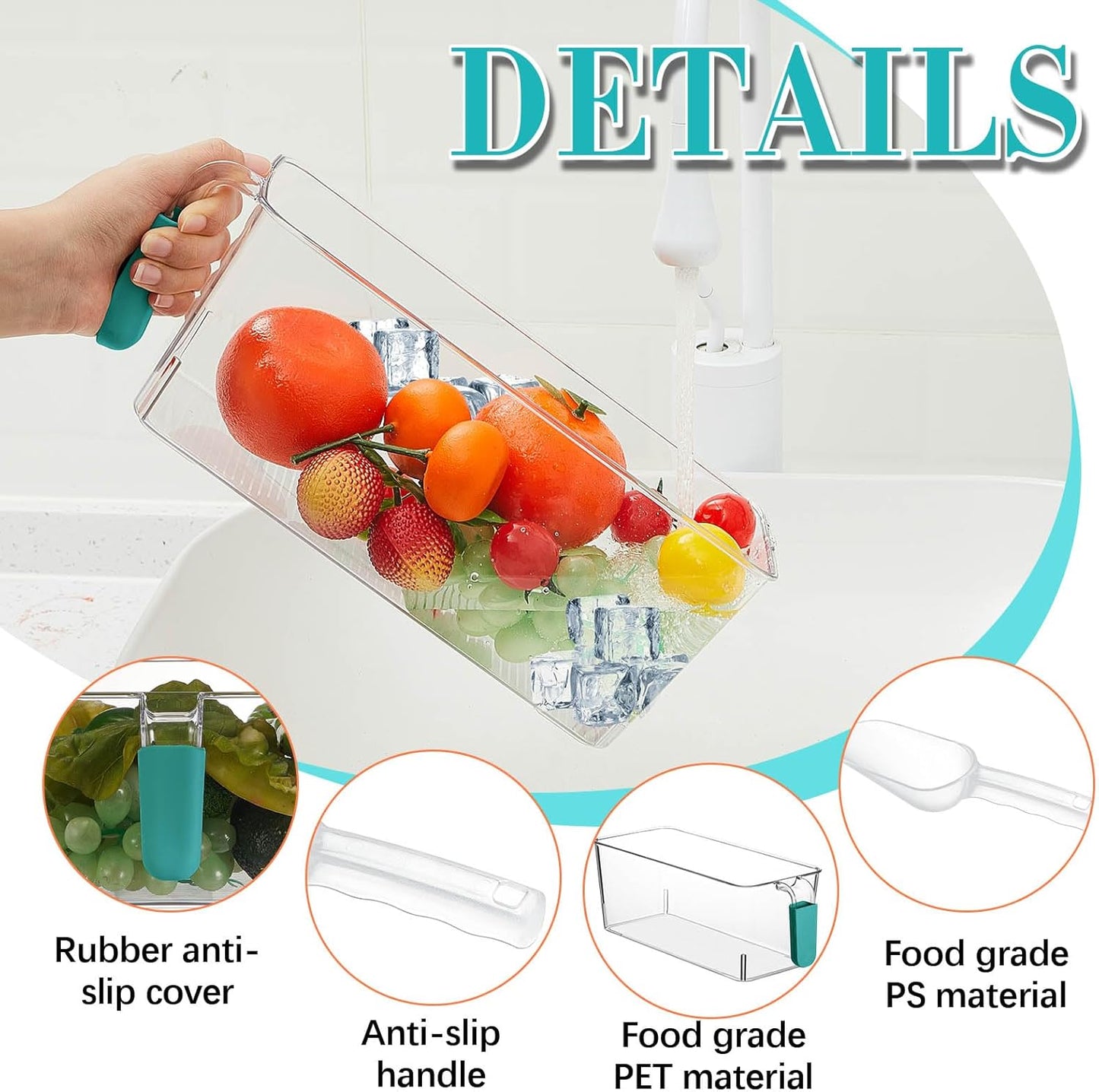 Havawish 1 Set Ice Bin and Flexible Scoop Set Plastic Freezer Ice Bin with Pull out Handle Storage Bucket Clear for Container with Bucket Scoop (10.83 x 4.92 x 4.33 in,Blue)