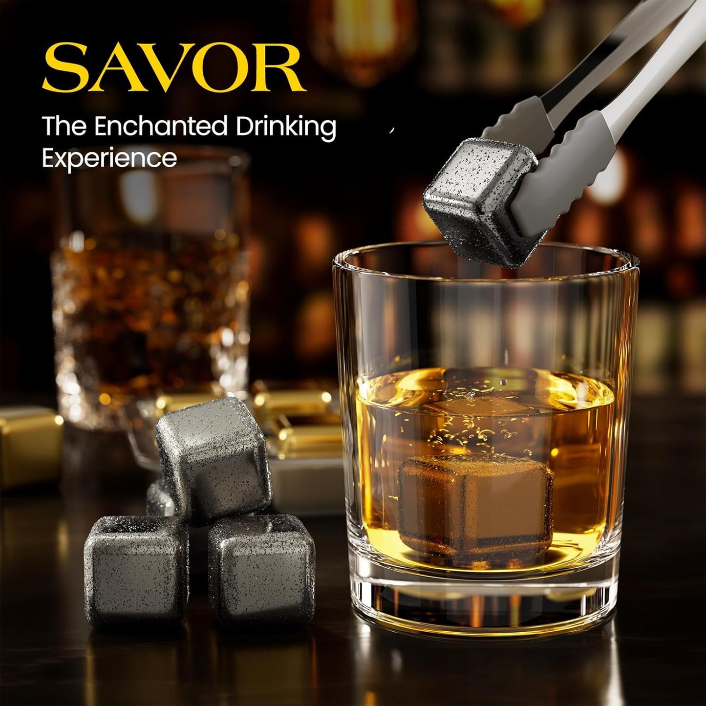 Kollea Whiskey Stones, 8 Packs Stainless Steel Whiskey Chilling Rocks, Reusable Ice Cube for Drinking, Cool Birthday Gift for Men Dad, Boyfriend, Beer Lover, Bourbon, Scotch, Gin, Beverage, New Year