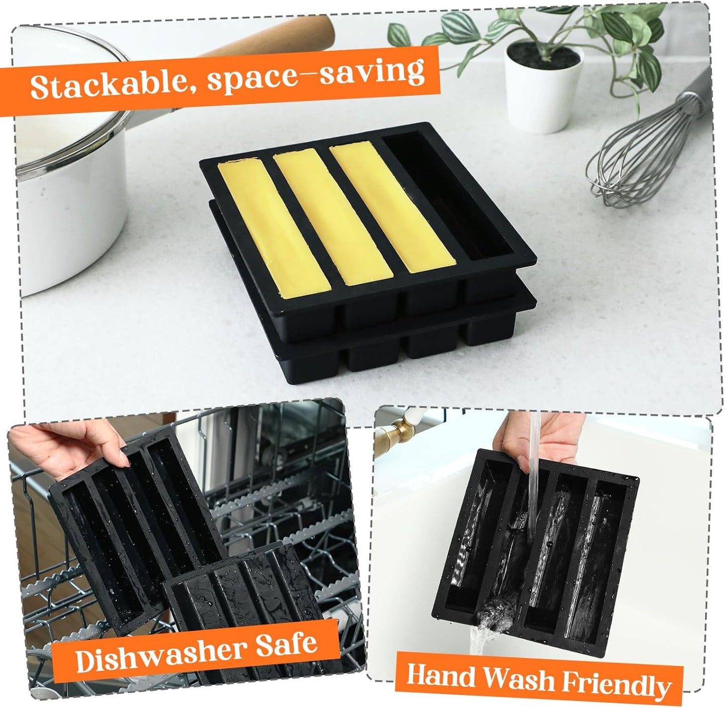 Webake Silicone Ice Cube Trays Butter Mold Set of 2, Easy Release Long Ice Cube Sticks For Cocktail and Whisky, Baking Mold For Instant Pot