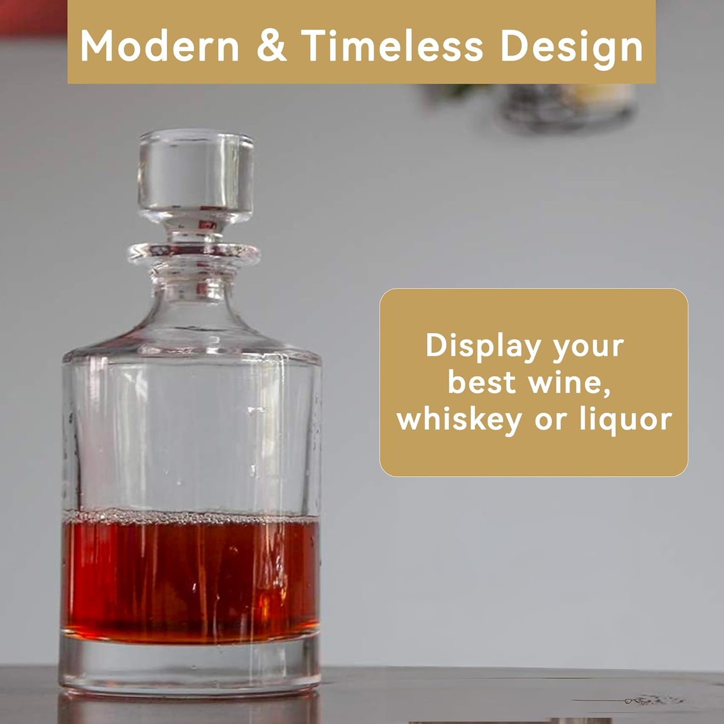 Lily's Home Glass Decanter with Stopper - 26 Oz Whiskey Decanter for Bourbon, Brandy & Scotch - Elegant Round Design, Lead-Free Crystal Glass - Gift for Men, Dad, Whiskey Lovers