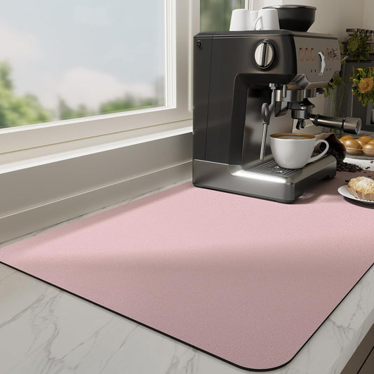 Ecotrim Absorbent Coffee Mat , Stain Hiding PU Leather Surface, Non-Slip Natural Rubber Backing, Quick Dry Mat for Espresso Machine, Kitchen Counter ,Pink | 12" x 19"