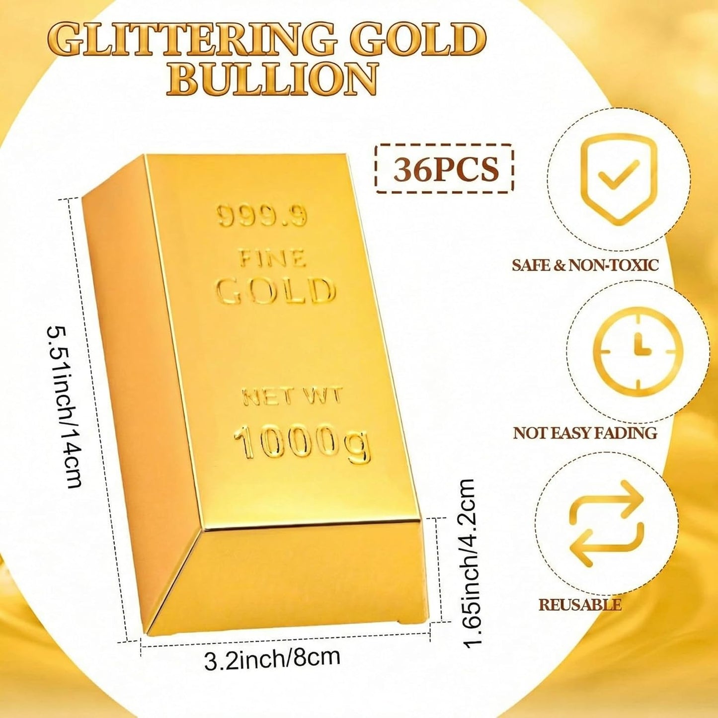 Honoson 36 Pcs Gold Bar Fake Gift Box Foil Gold Bar Party Favor Boxes Paper Golden Favor Boxes Treasure Brick for Pirate Casino Theme Party Decorations Candy Treats Chocolate Toys, 5.5 x 3.2 Inches