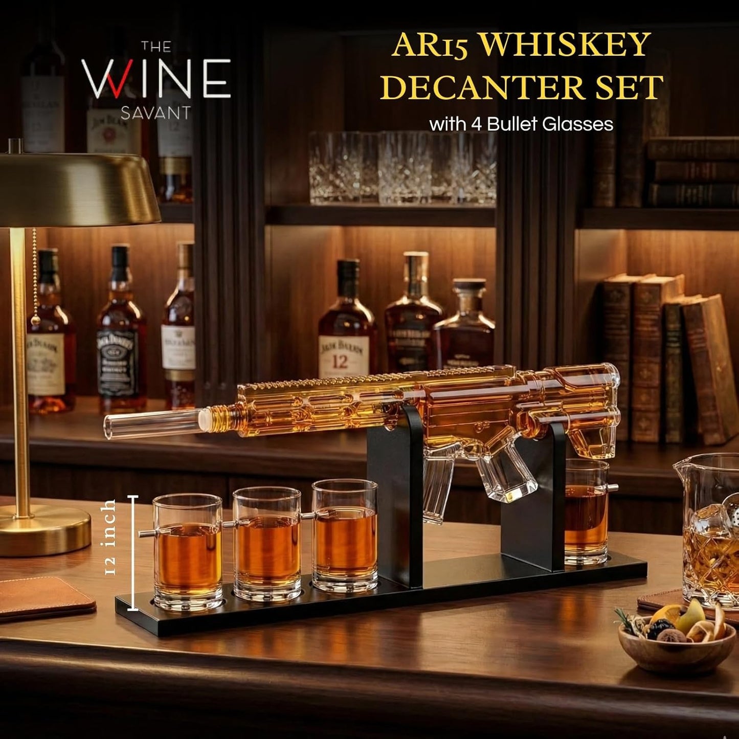AR15 Gun Decanter Birthday Gifts for Men Dad, Whiskey Set - Rifle Limited Edition, Silencer Stopper - 800 ml & 12oz Bullet Glasses - Father Gift - Drinking Party, Liquor, Vodka Tik Tok Viral Dispenser